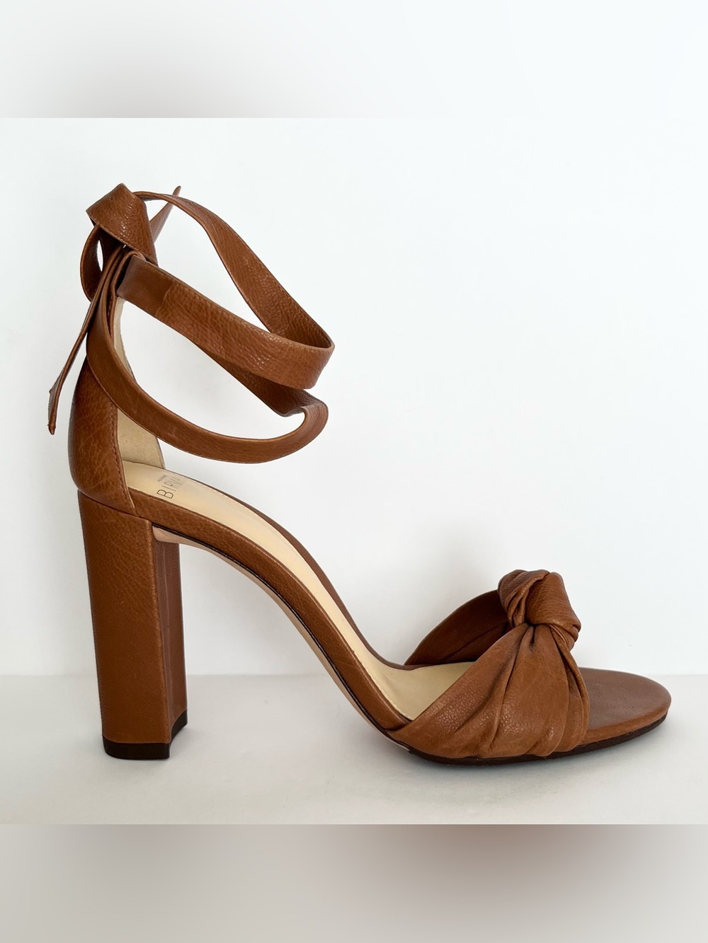 NEW Alexandre Birman Kace Brown Leather Sandals Block Heels Ankle Tie 39 (8.5)